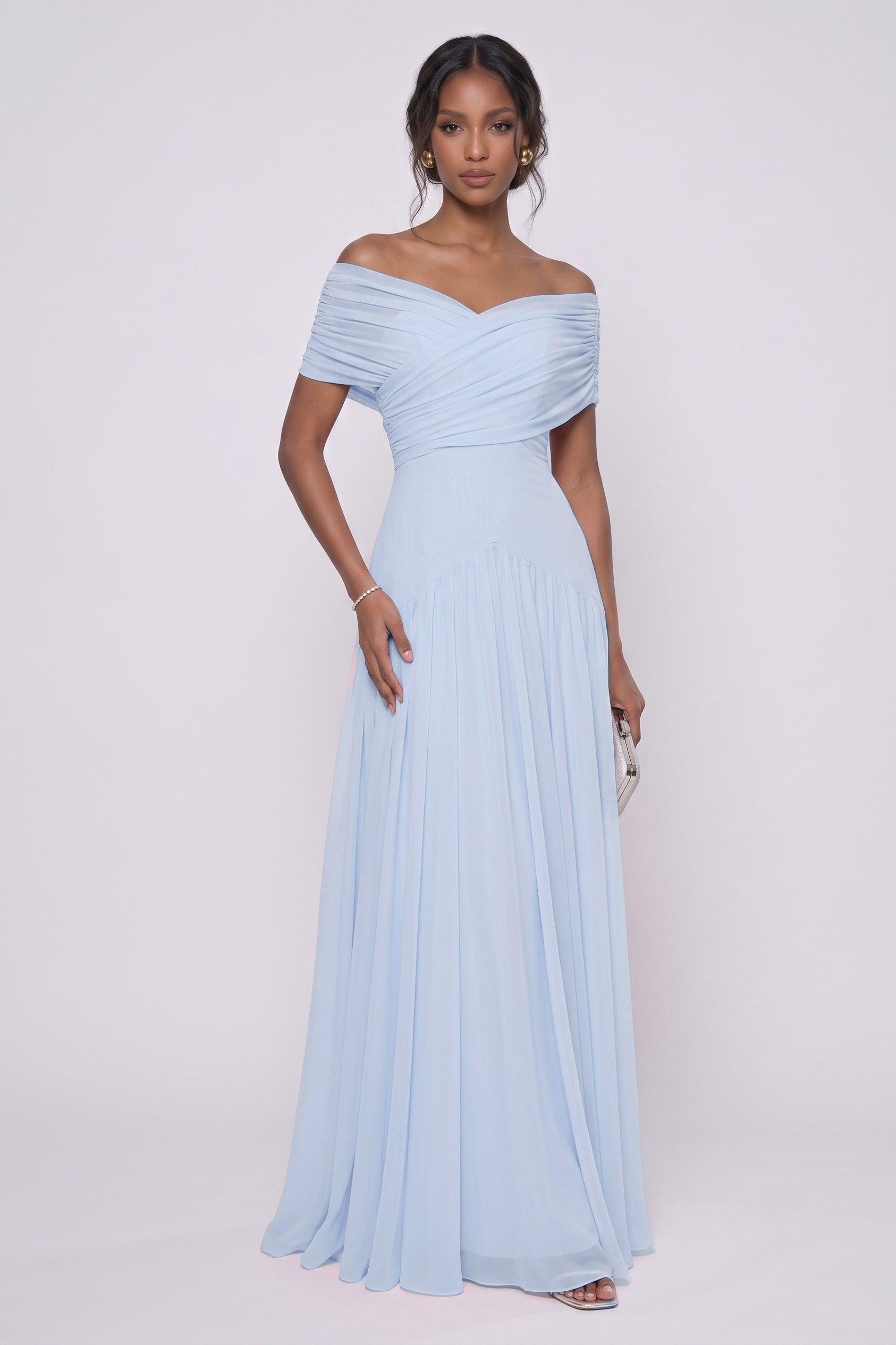 A-Line Maxi Chiffon Bridesmaid Dress CG0341BM - Light Blue - COCOMELODY